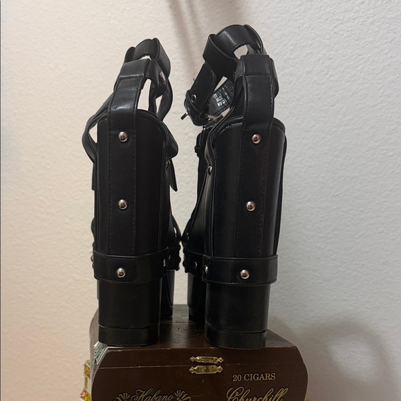 YRU Nightcall Black Platform Heels with Silver Studs - Picture 2 of 6